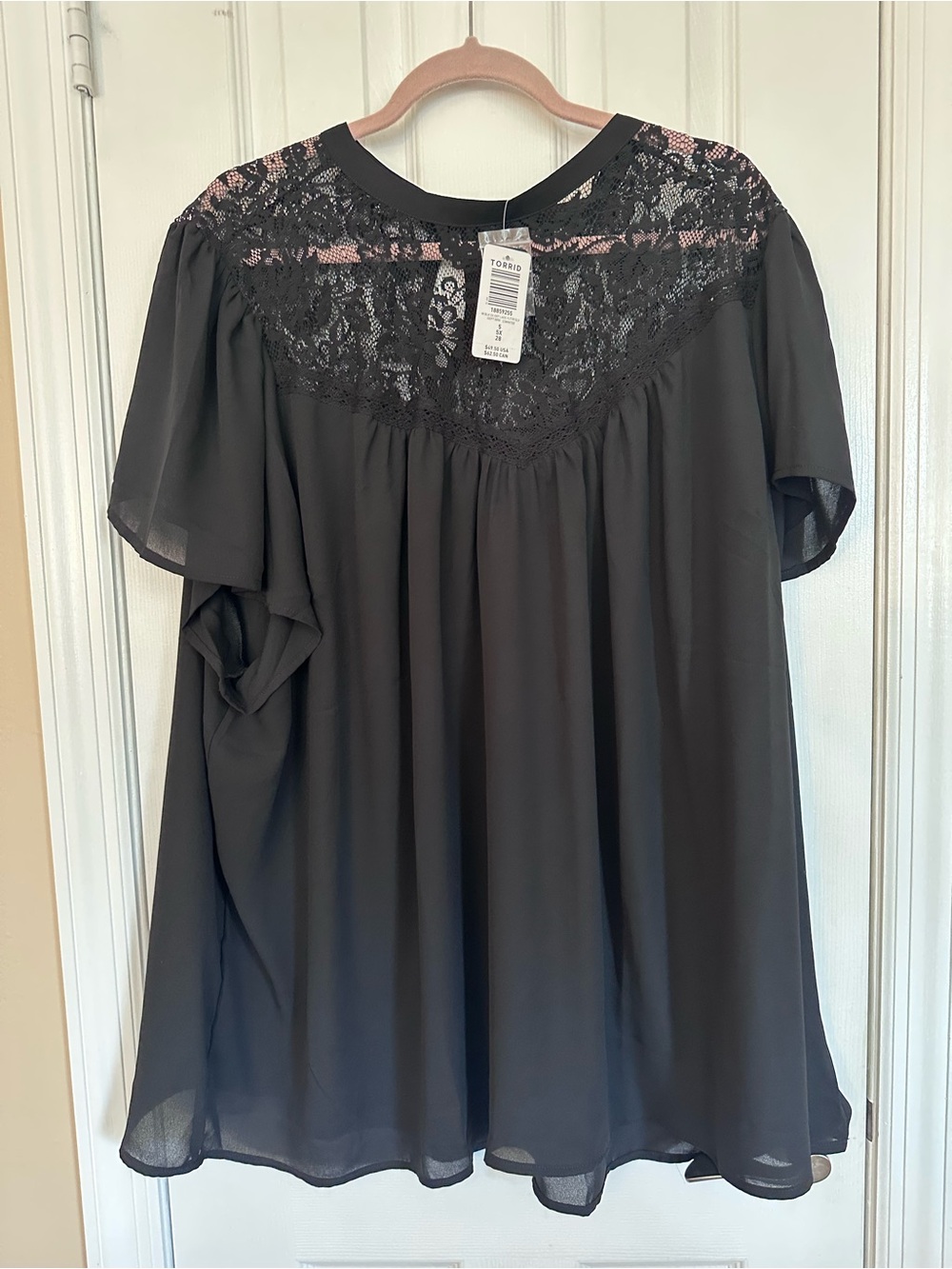 torrid Black Lace Yoke Flutter Sleeve Blouse